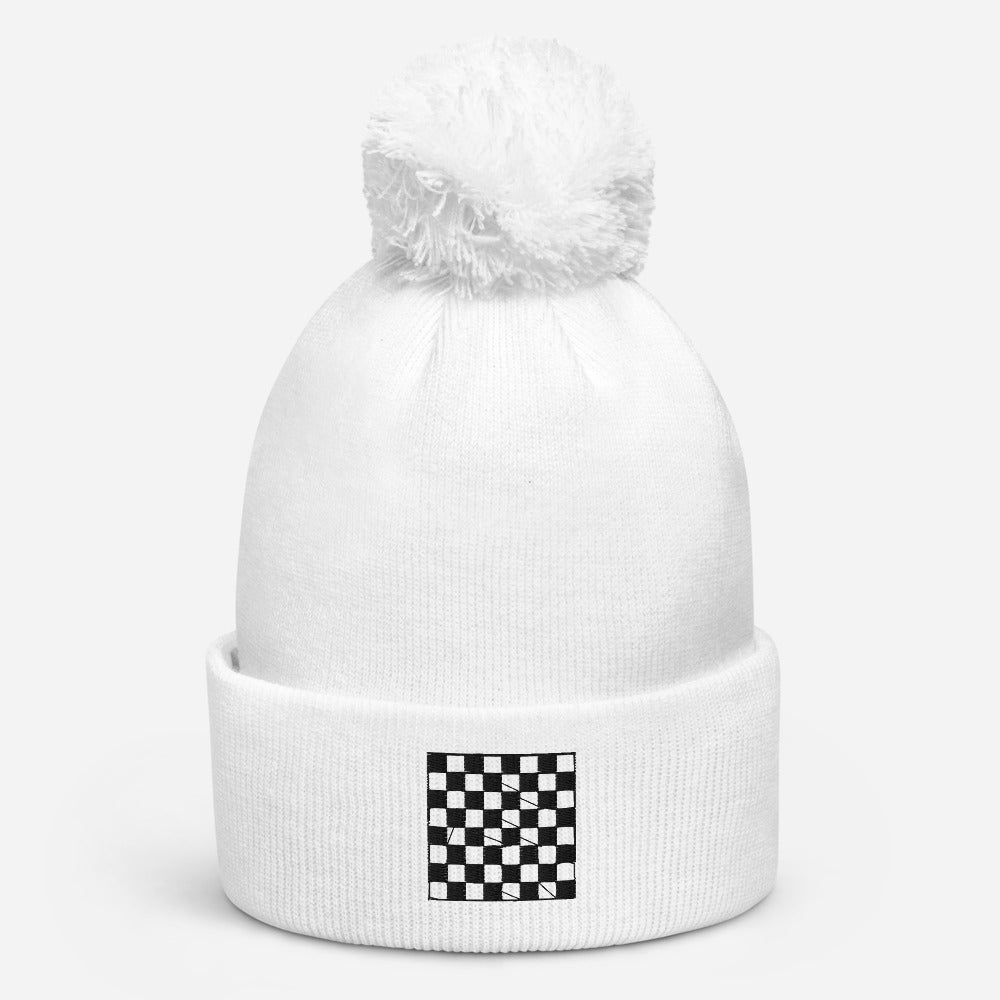 Checkered Pom Pom Beanie