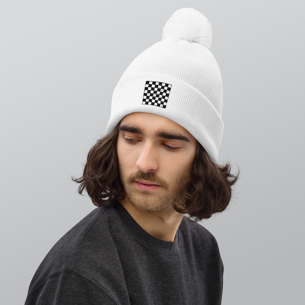 Checkered Pom Pom Beanie