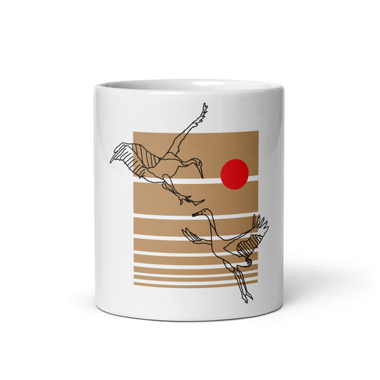 Dancing Cranes White Glossy Mug